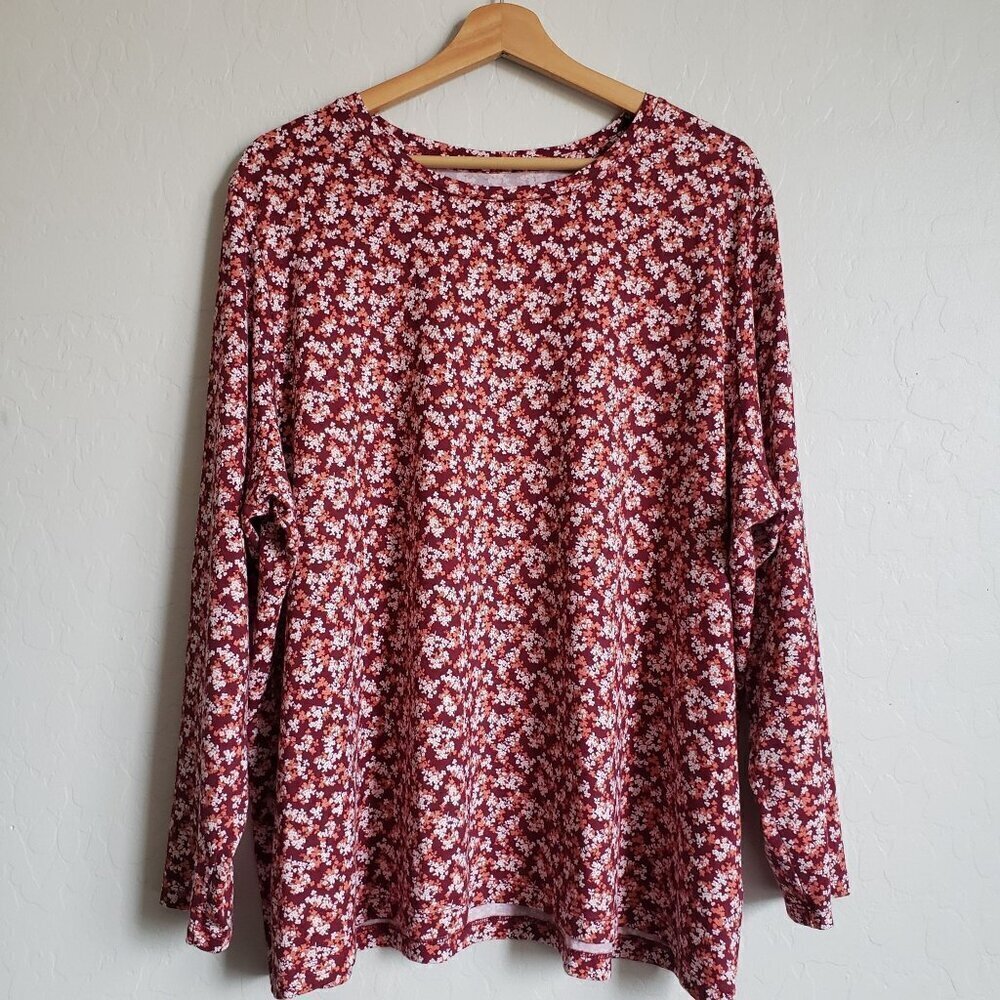 Lands' End Relaxed Supima Cotton T-Shirt Ditsy Floral Red/Multi Women's 2X Plus